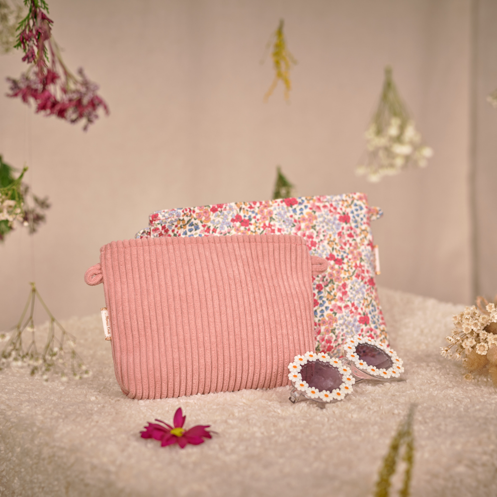 Mini Pochette Tissu Velours Côtelé Rose Blush