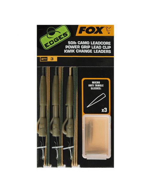 Fox Edges Ready Tied Camo Leadcore Lead Clip Leaders - Leaders - 3x75 cm 50 lb