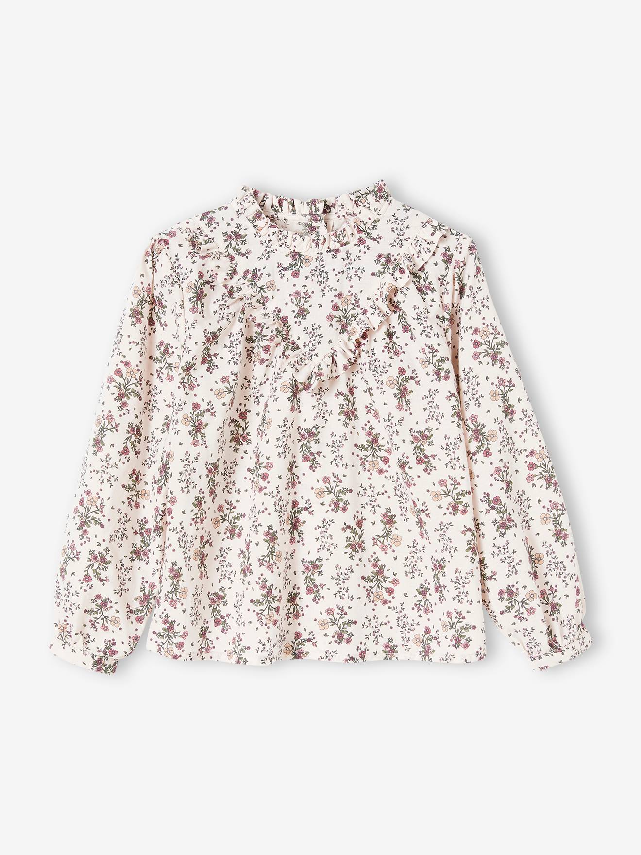 Blusa de gola alta com estampa floral, azul marinho, para meninas.