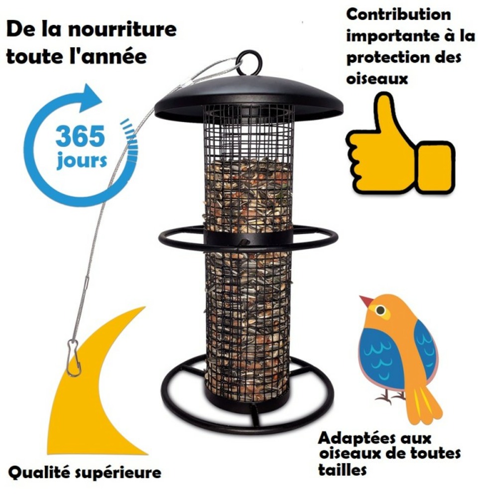 Mangeoire oiseaux extérieur à suspendre pour oiseaux sauvages pour jardin balcon distributeur de nourriture «34716 nourri-silo»