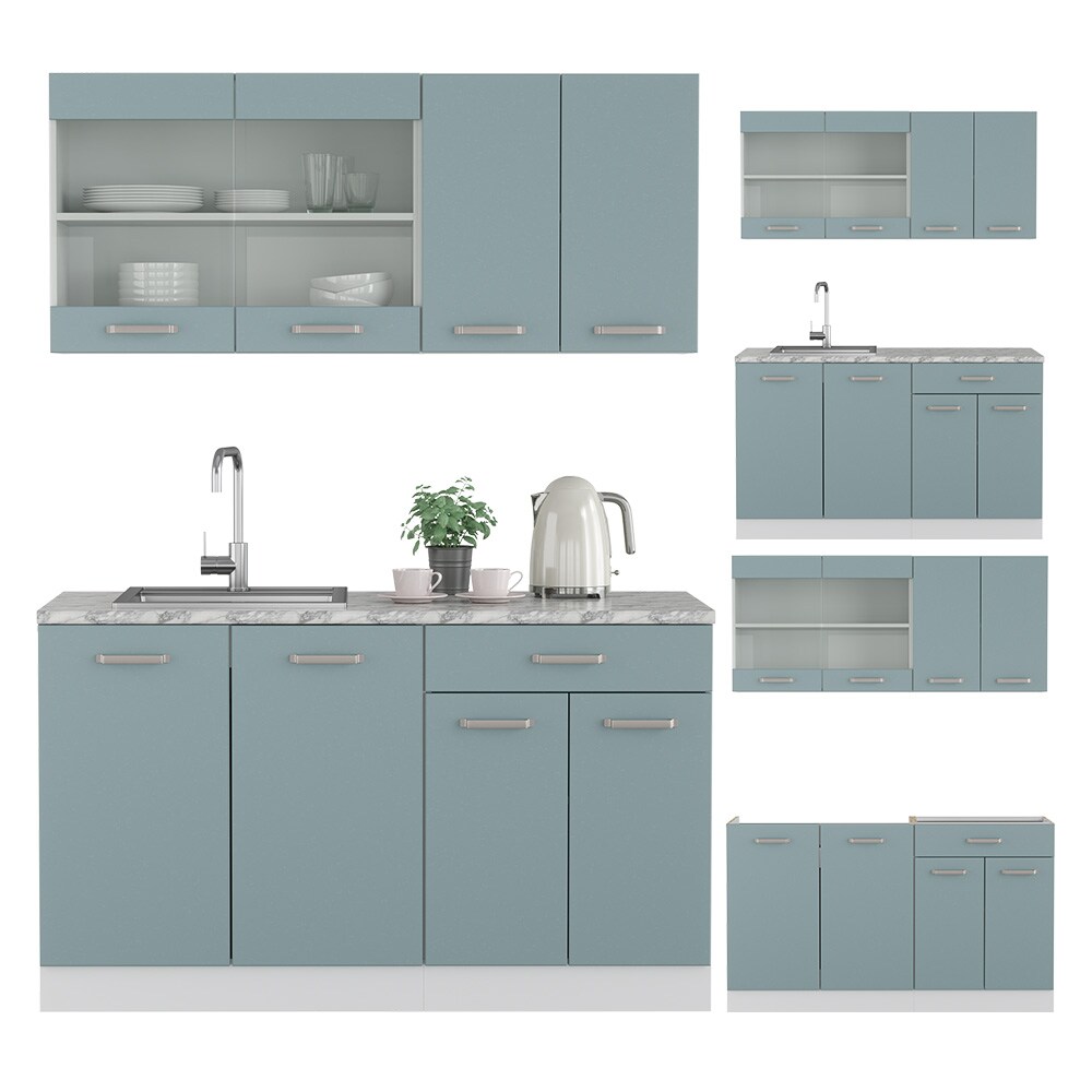 Vicco Küchenzeile R-Line Solid Weiß Blau Grau 140 cm Arbeitsplatte modern Küchenschränke Küchenmöbel