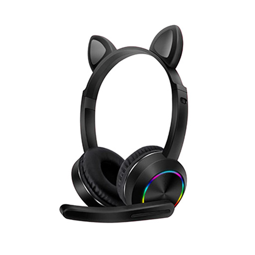 Smartek Akz-k23 Fones de ouvido sem fio com microfone embutido, luz LED e orelhas de gato pretas.
