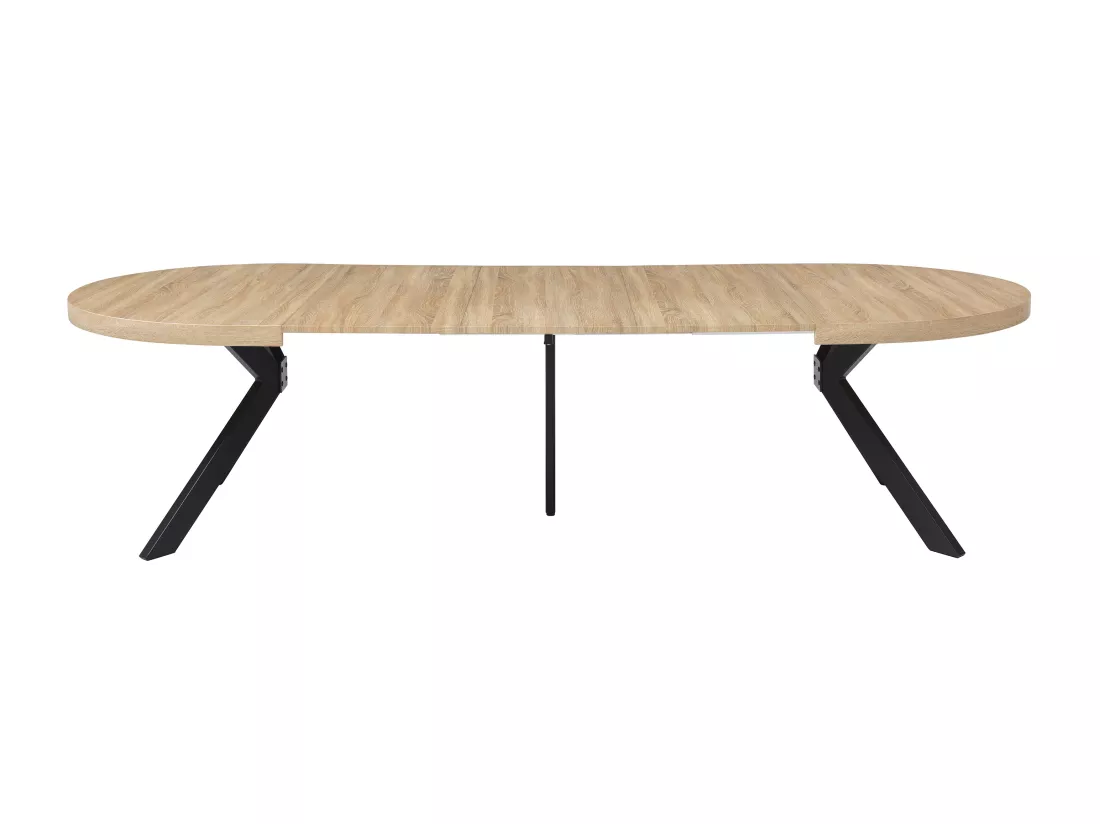 Table à manger extensible 6 à 12 couverts en MDF et acier - Naturel clair et Noir - KOMONI