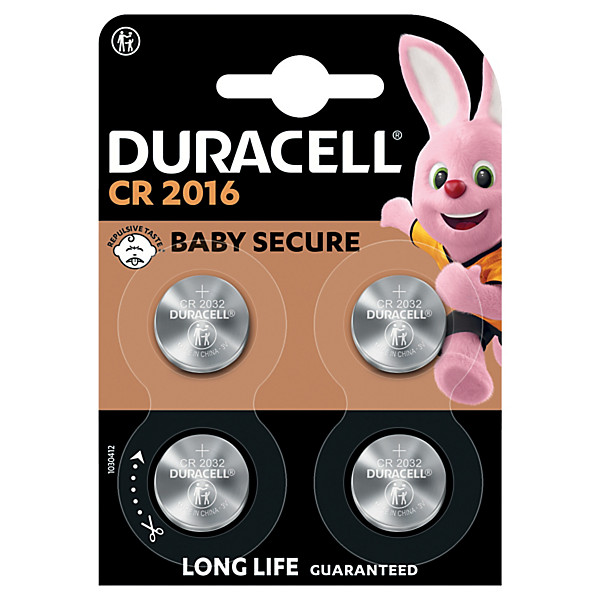 Piles Boutons Duracell Lithium DL / CR 2016, lot de 4
