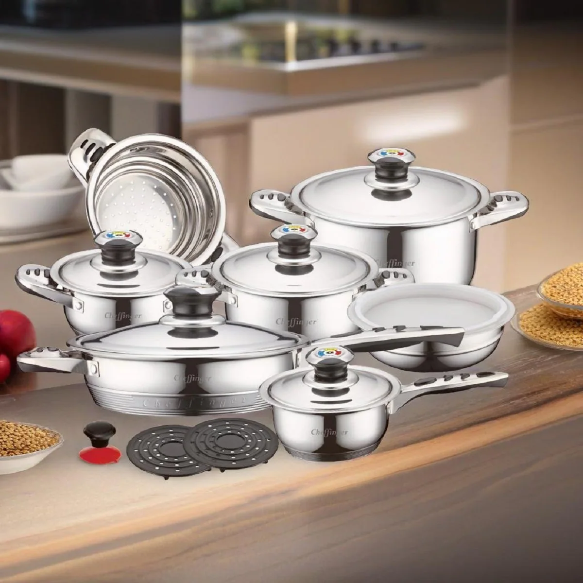 Cheffinger 16-Teilig Kochtopf Set Kochtöpfe Topf Kochtopfset Edelstahl