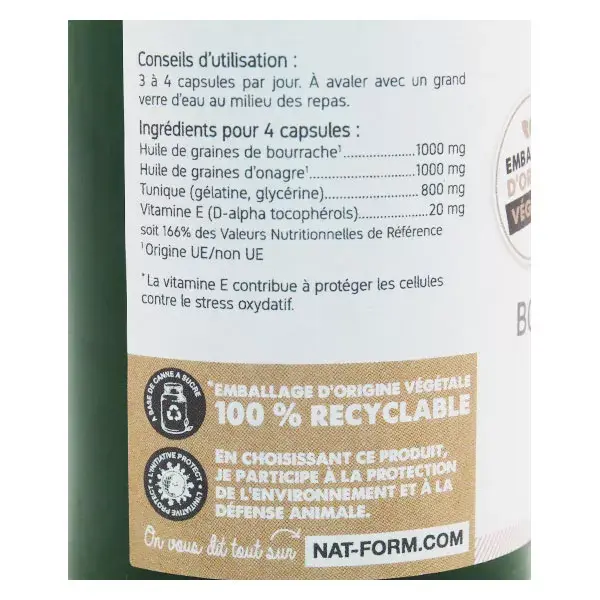 Óleo de Borragem e Prímula Original Nat & Form com Vitamina E, 200 cápsulas