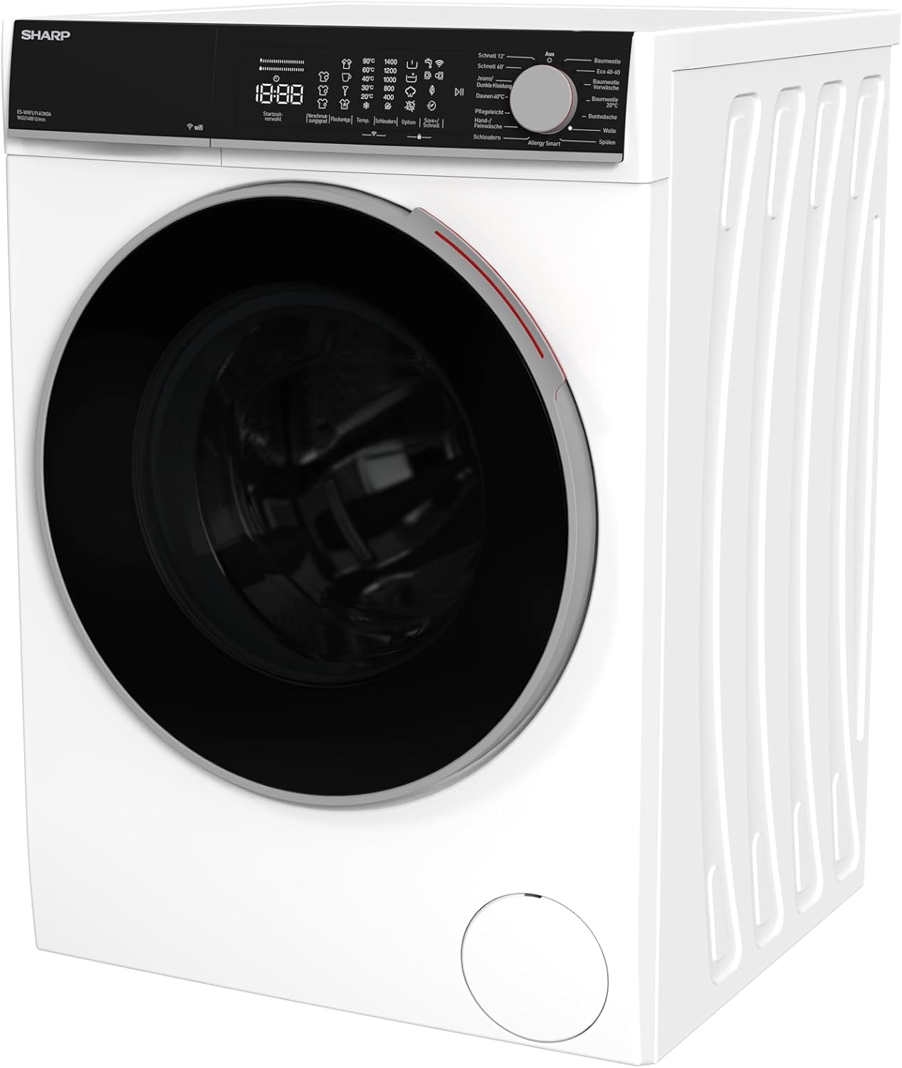 SHARP ES-WNFL914CWDA-DE Waschmaschine 9kg, 1400 U/min, Energieklasse A (-20%), Inverter-Motor, AquaStop, AllergySmart, LED Touch Display, WLAN, 15 Programme, Weiß