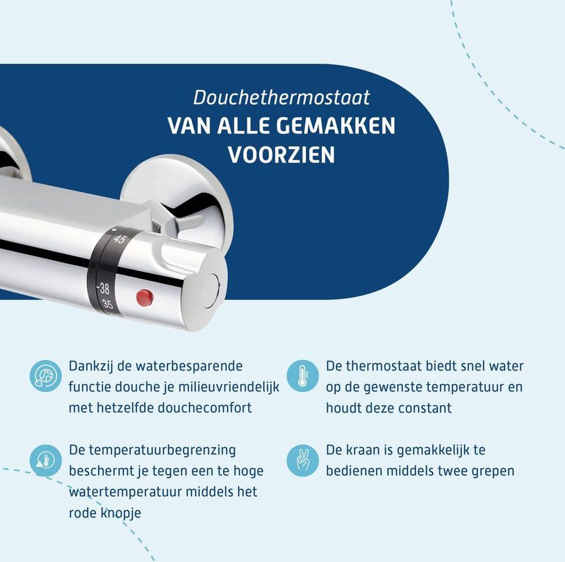 Saqu Ecoline Thermostatische Douchekraan 12 Incl. Koppelingen Chroom Thermostaatkraan