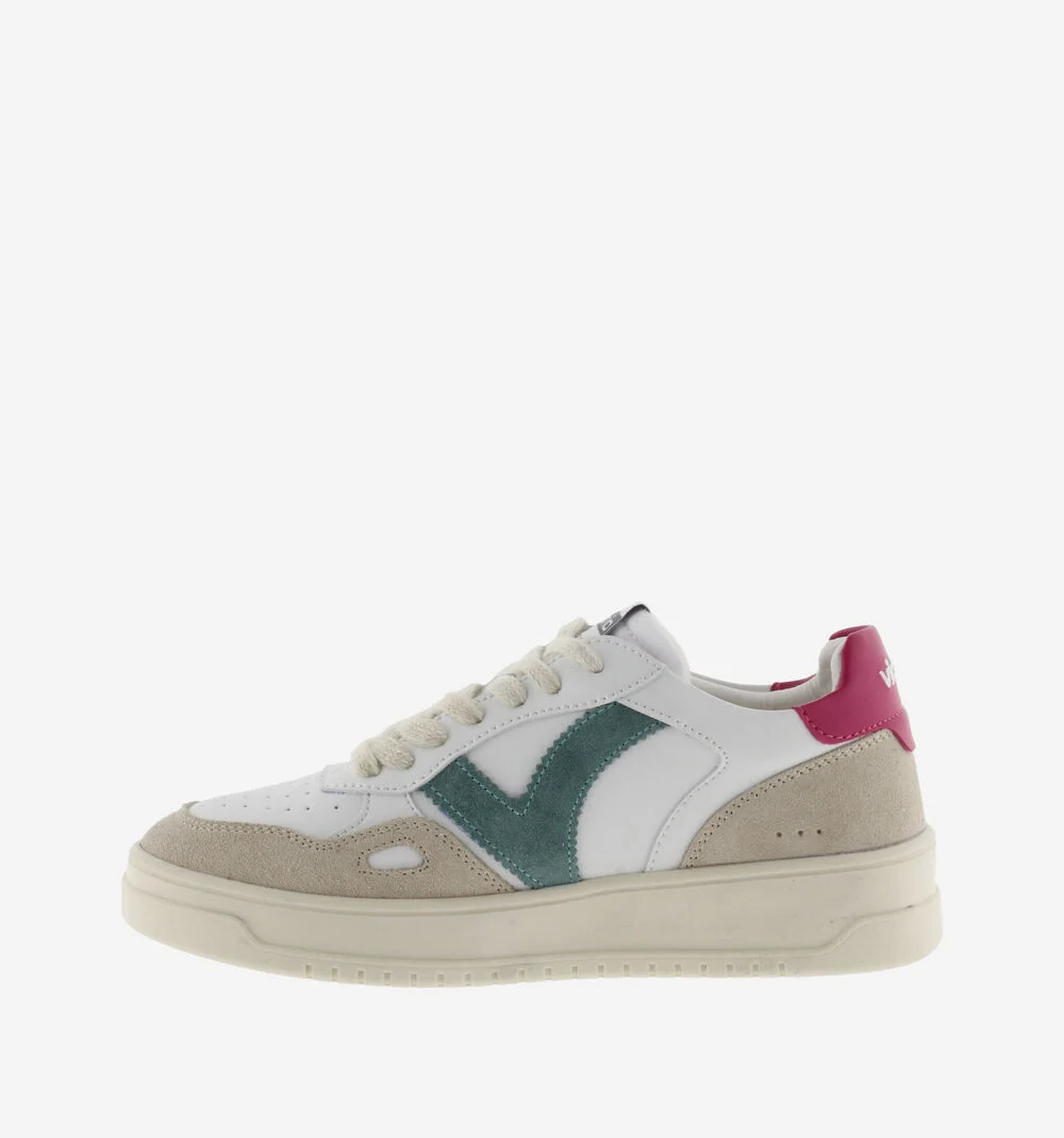 SEUL EFFET CUIR & CUIR FENDU Baskets unisexes semelles beiges FUCSIA