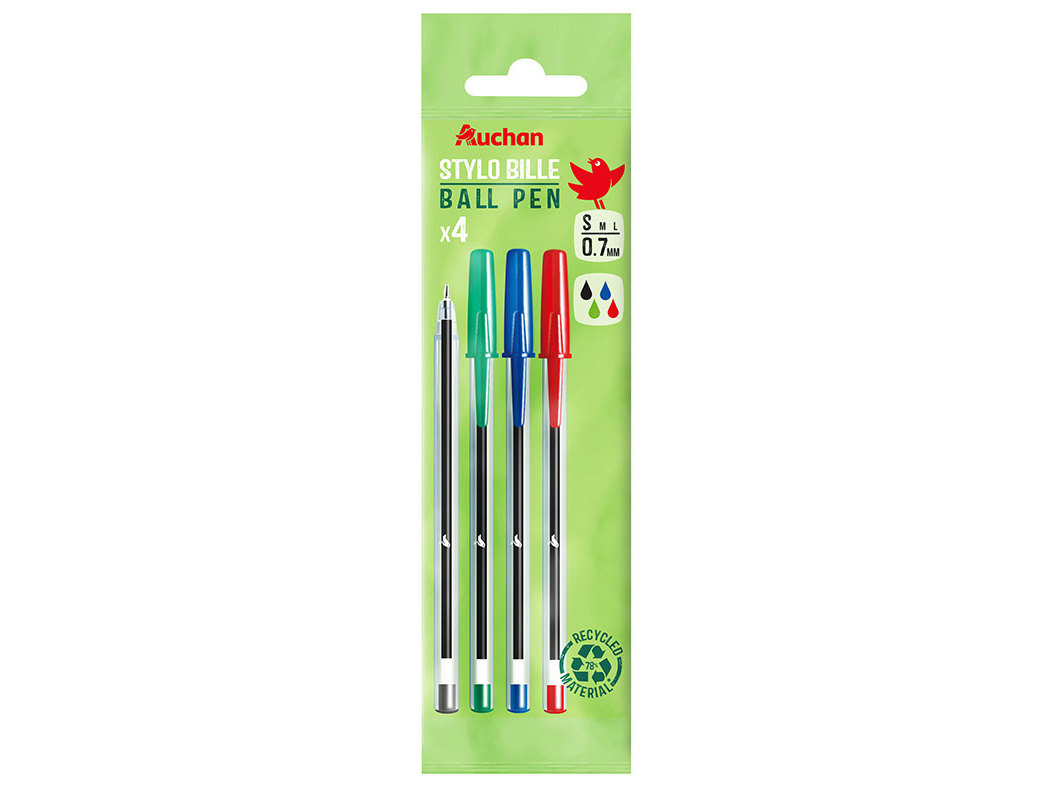 CONJUNTO DE 4 ESFEROGRÁFICAS AUCHAN 0.7MM SORTIDAS