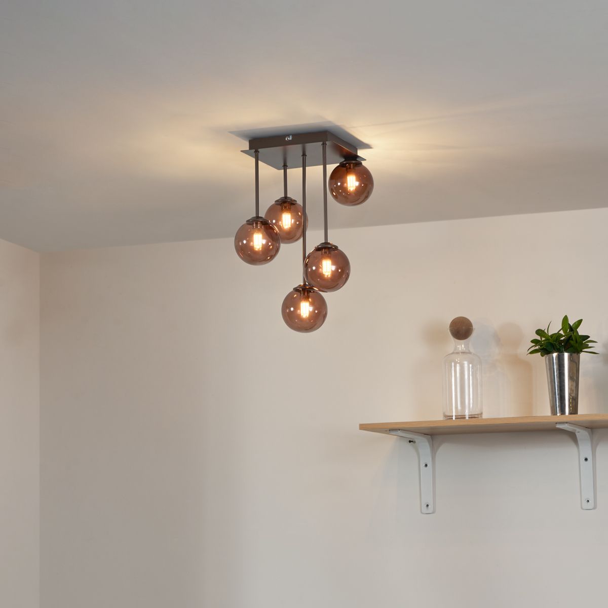 Design plafondlamp brons met brons glas 5-lichts - Athens