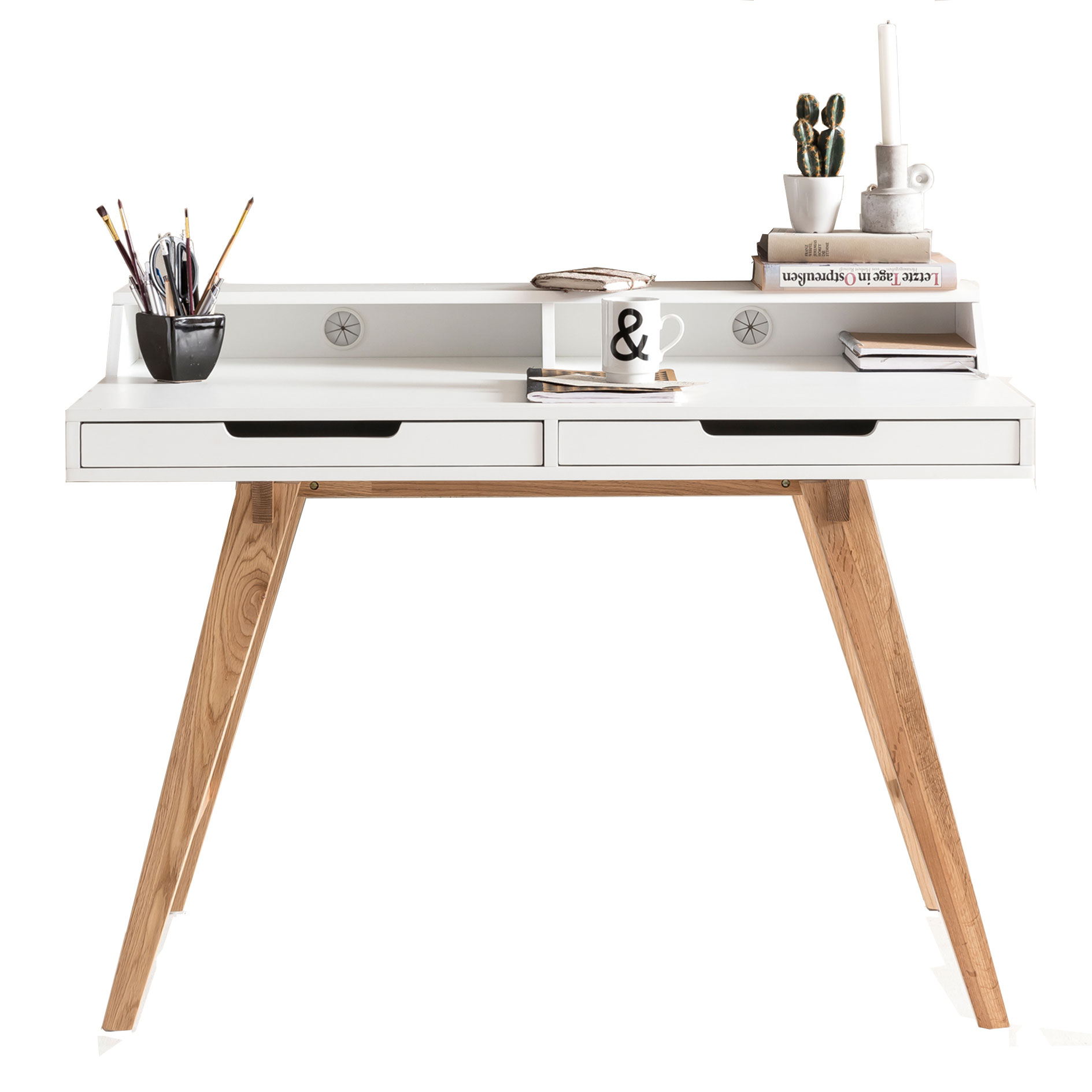 Schreibtisch - weiß - Eiche massiv - 110x60 cm
