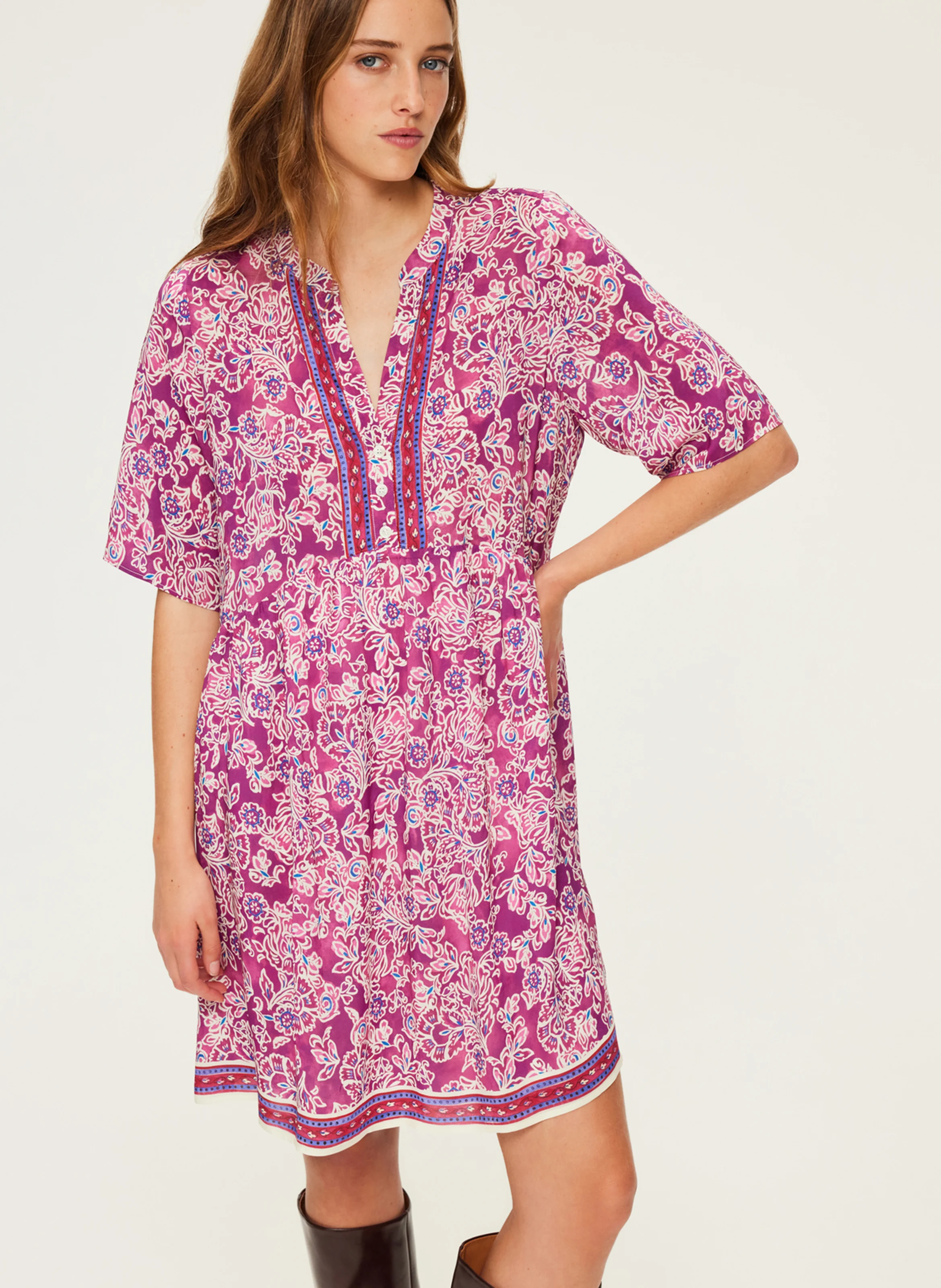SORINE - Robe courte imprimée| Violet