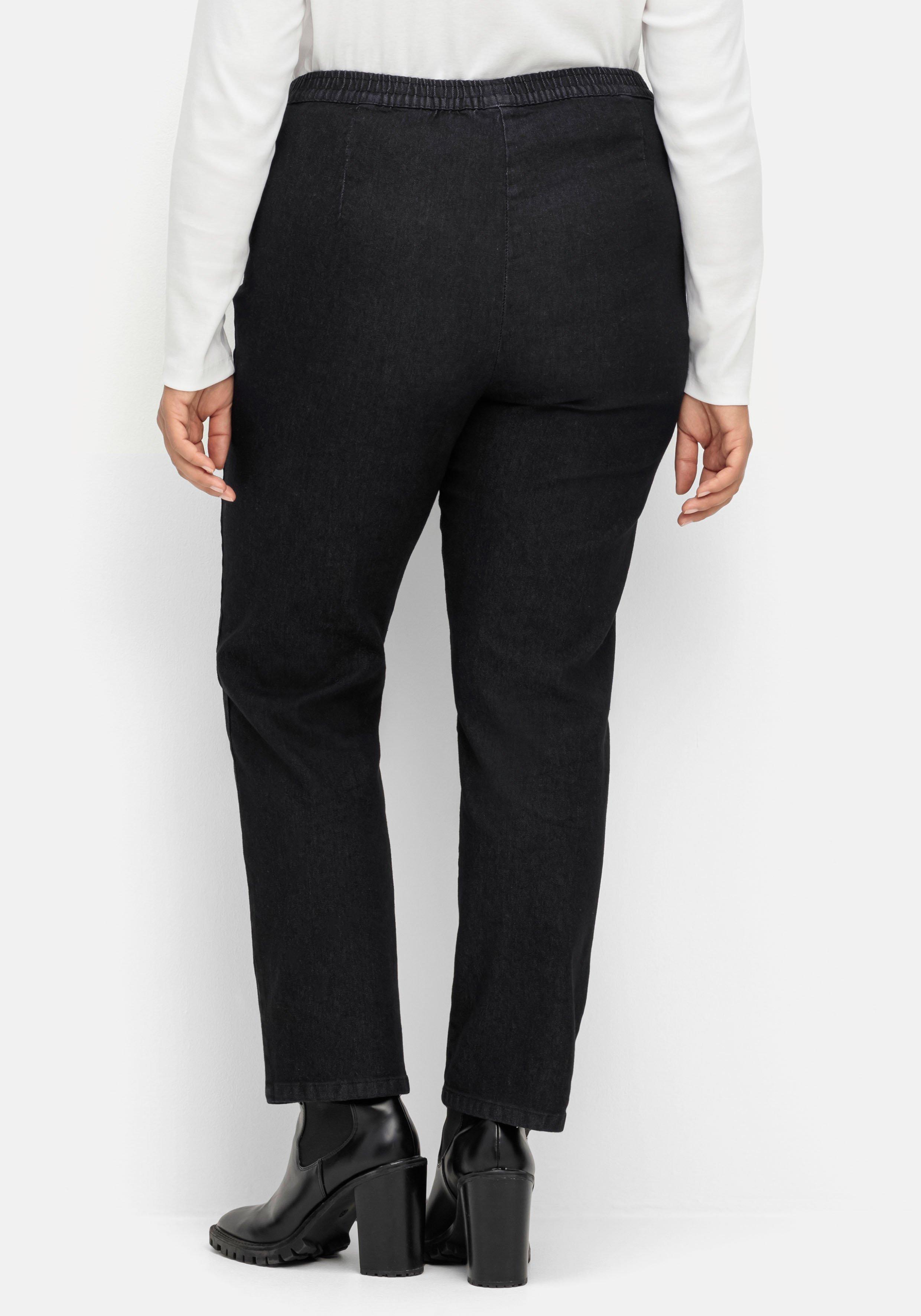 Gerade Jeans mit Smokbund und Used-Effekten