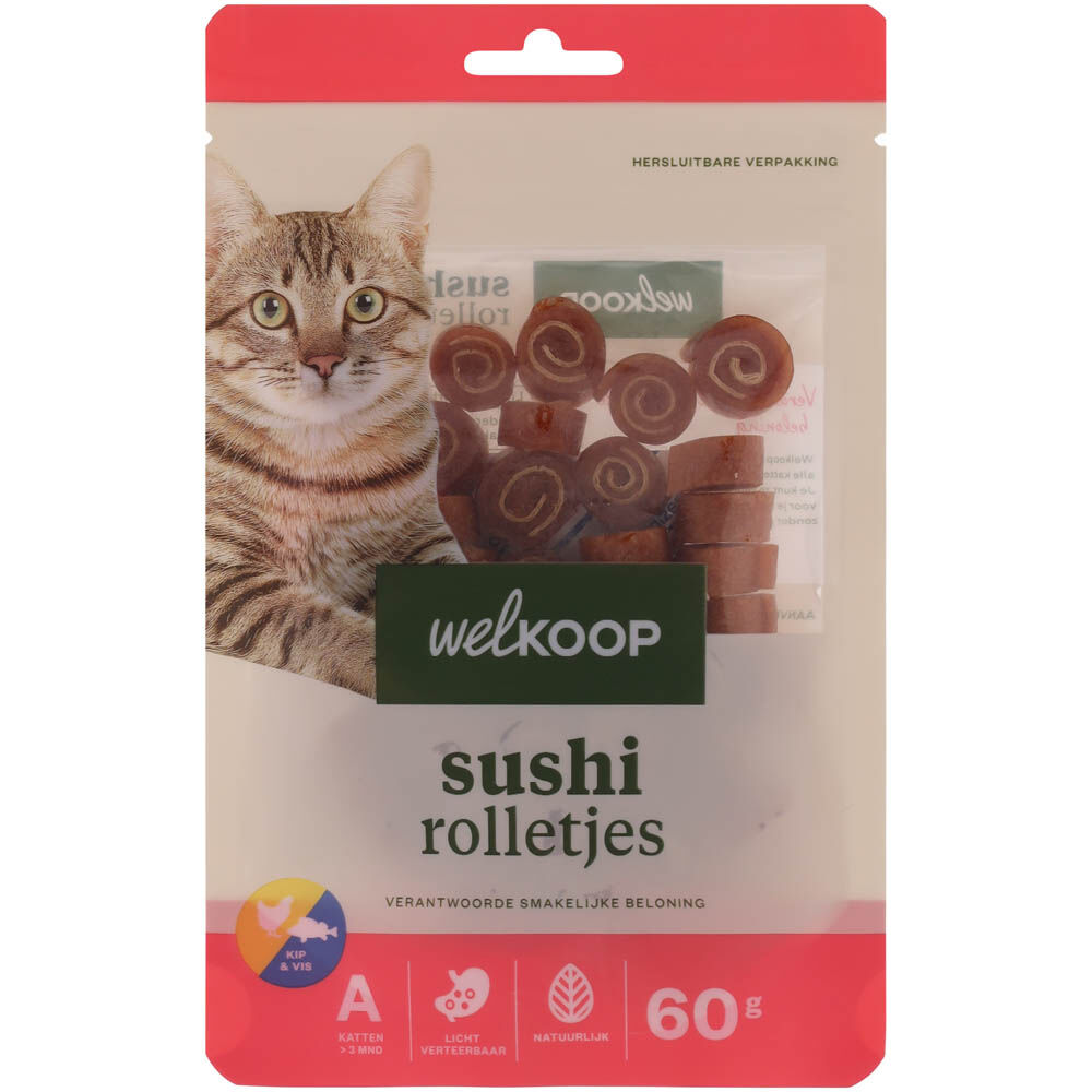 Welkoop Sushi rolletjes - Kattensnack - 60 Gram - vis, kip