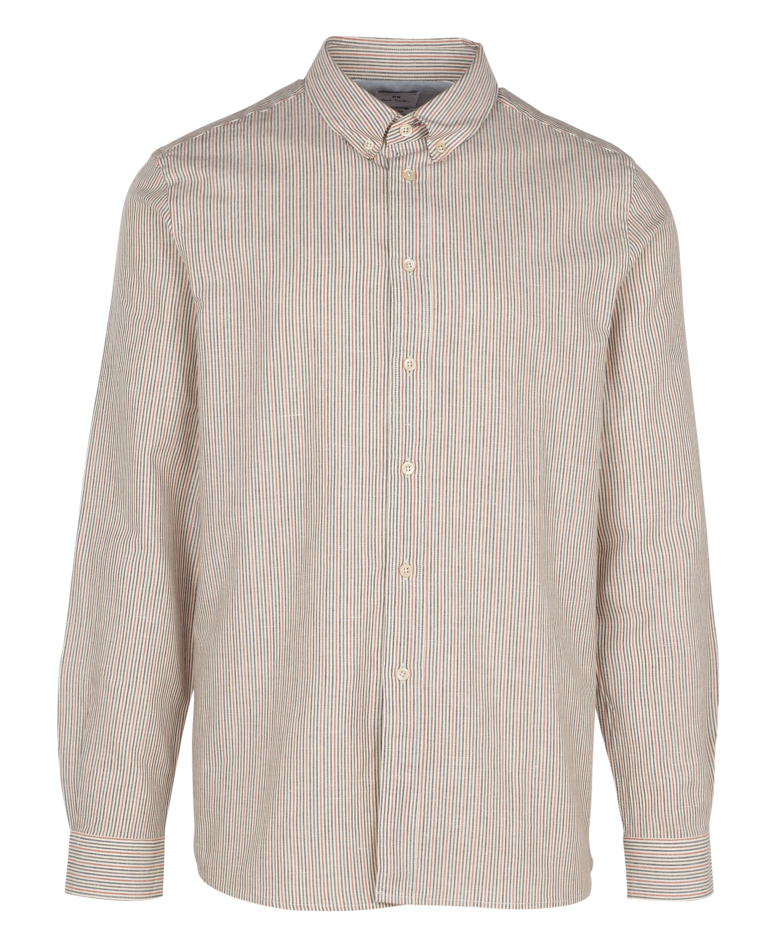 Chemise col américain regular fit rayée en coton et lin | Orange