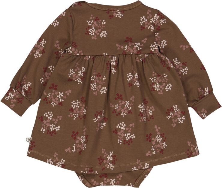 Müsli by Green Cotton Flora l/s dress body Bark/ cabernet/ nightingale