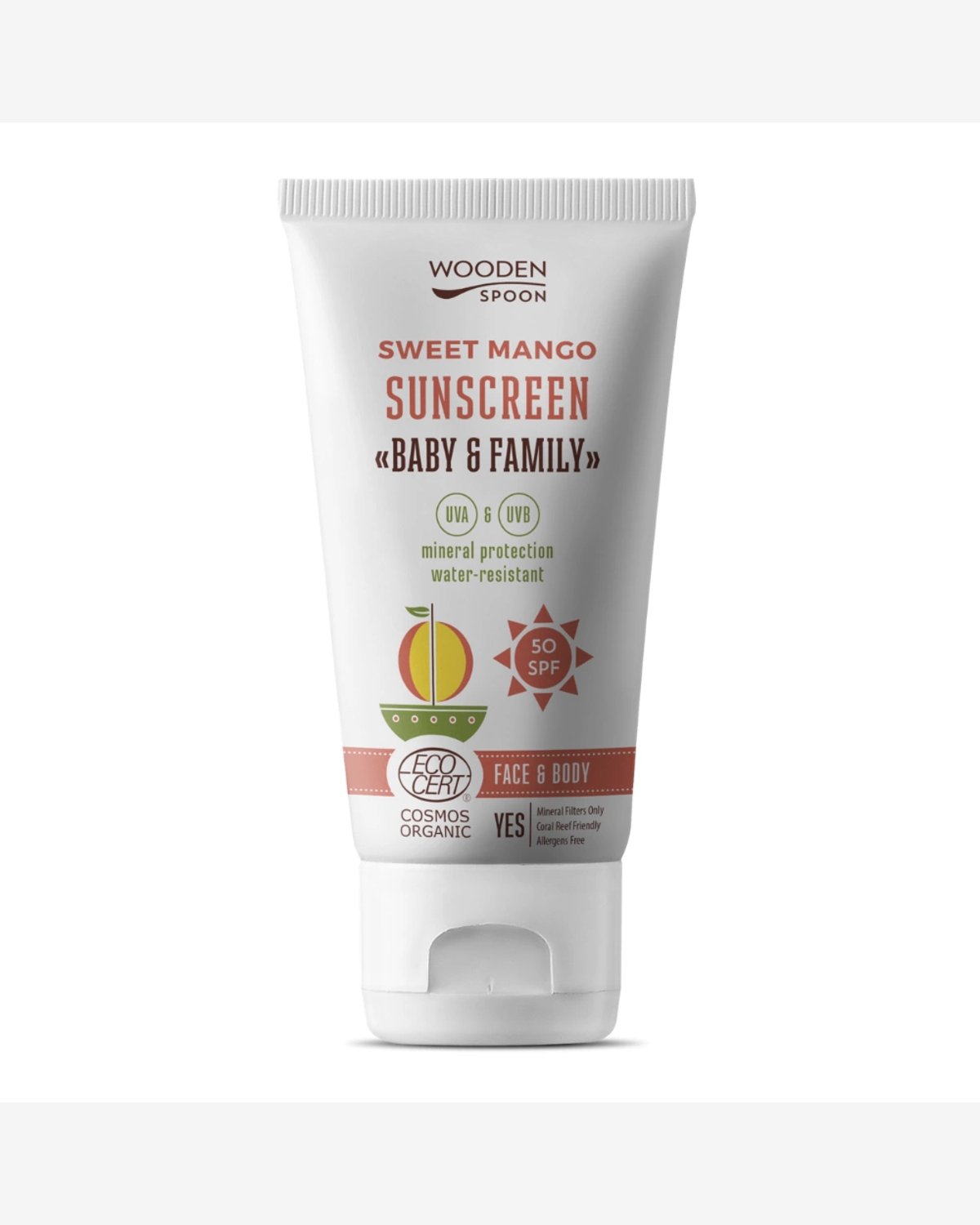 Solkrem Baby & Family SPF50 – Mineral, 100% Naturlig – Trygg for Nyfødt | Sweet Mango, 150 ml