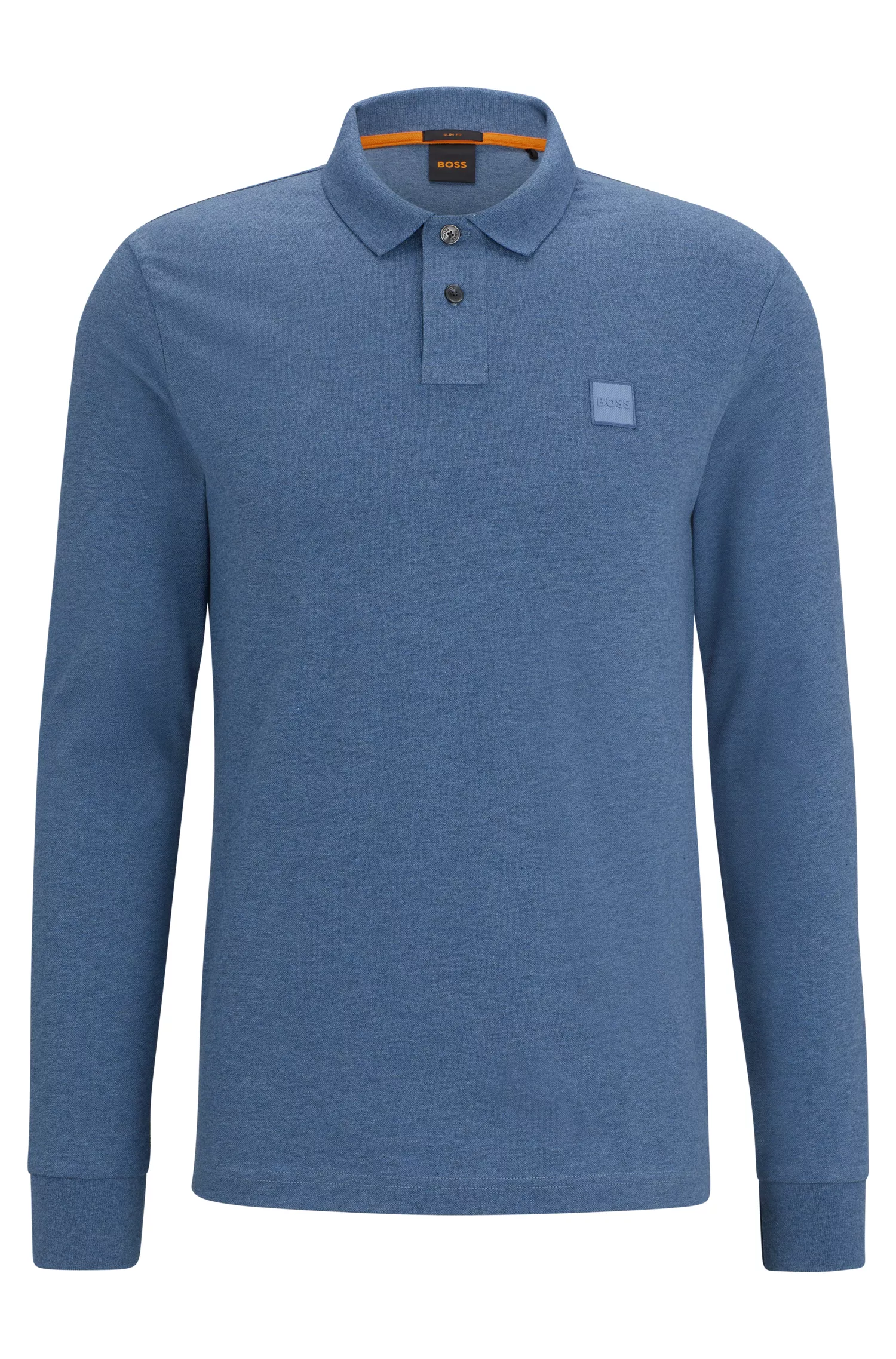 Camisa polo BOSS laranja em algodão stretch com etiqueta com o logotipo.