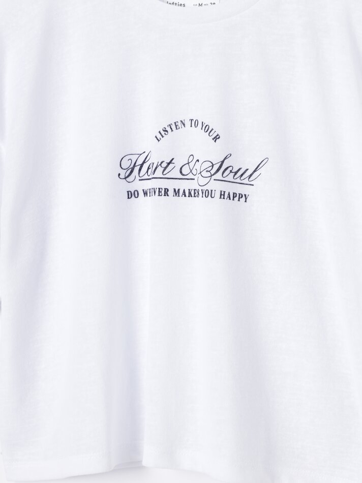 Camiseta cropped estampada - Branca