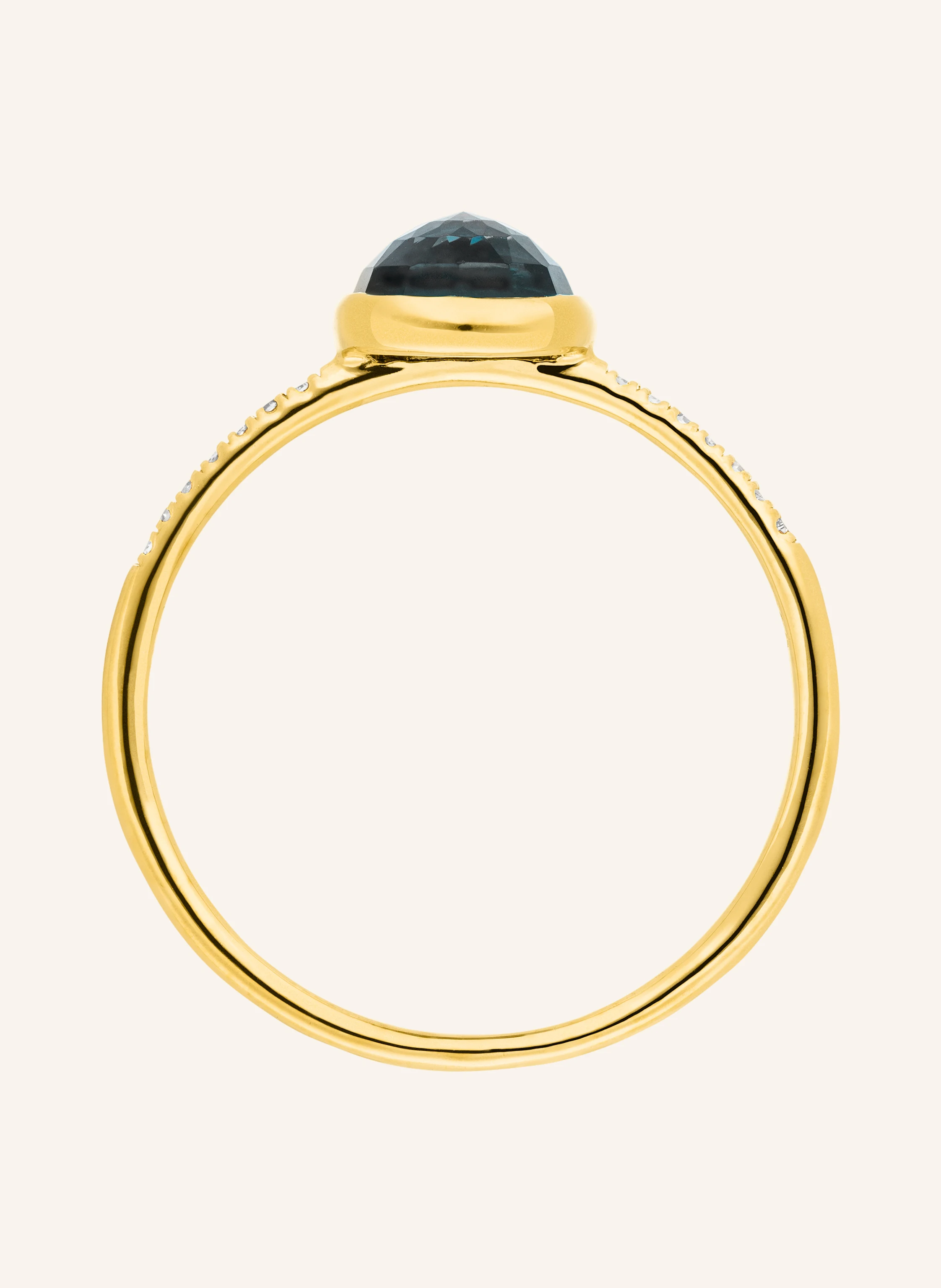 Leaf Ring BLUE TOPAS aus 14 Karat Gelbgold mit Diamanten