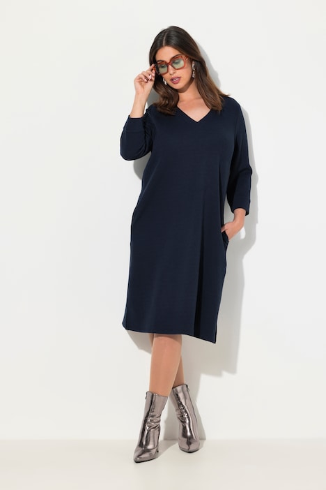 Sweatkleid, A-Linie, V-Ausschnitt, 3/4-Arm, Taschen