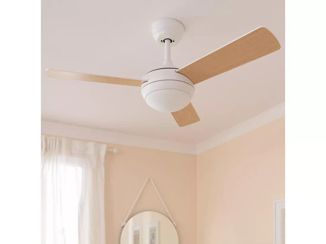 Ventilateur Exterieur Silencieux Navy 107cm Moteur DC Bois clair Télécommande Avec lumière