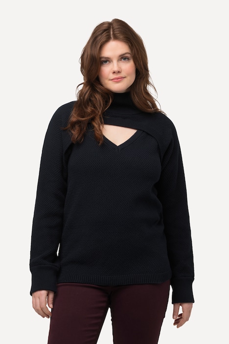 2-in-1-Pullover, Rippstrick, V-Ausschnitt, Biobaumwolle