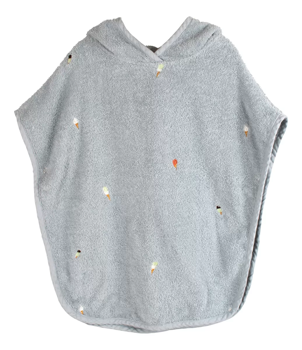 Filibabba Strandponcho med broderi GOTS - Pearl Blue - 1 stk.