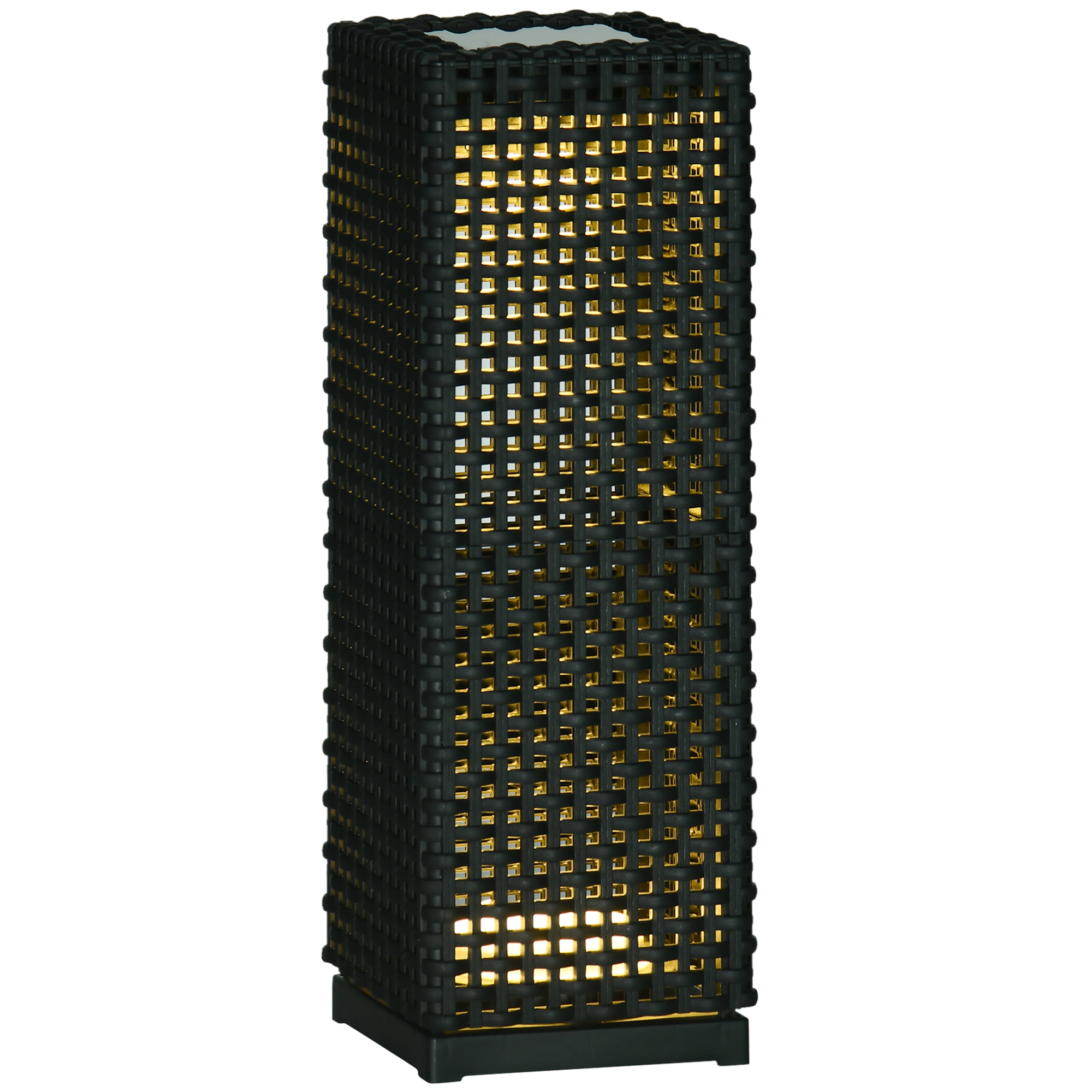 Luminária de chão Outsunny em rattan sintético com energia solar, luzes LED e controle automático para decoração interna e externa, 15,5 x 15,5 x 47 cm, preta.