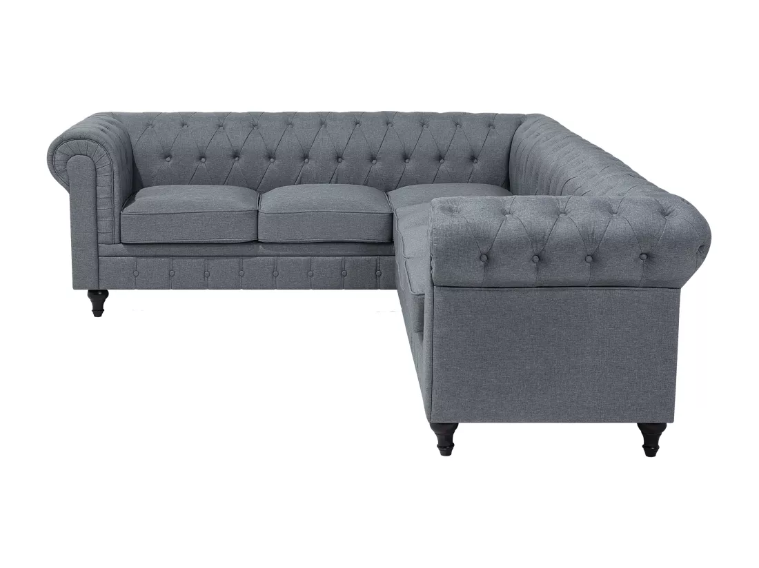 Canapé d'Angle à gauche en Tissu Gris Housse Amovible Assise Large Chesterfield