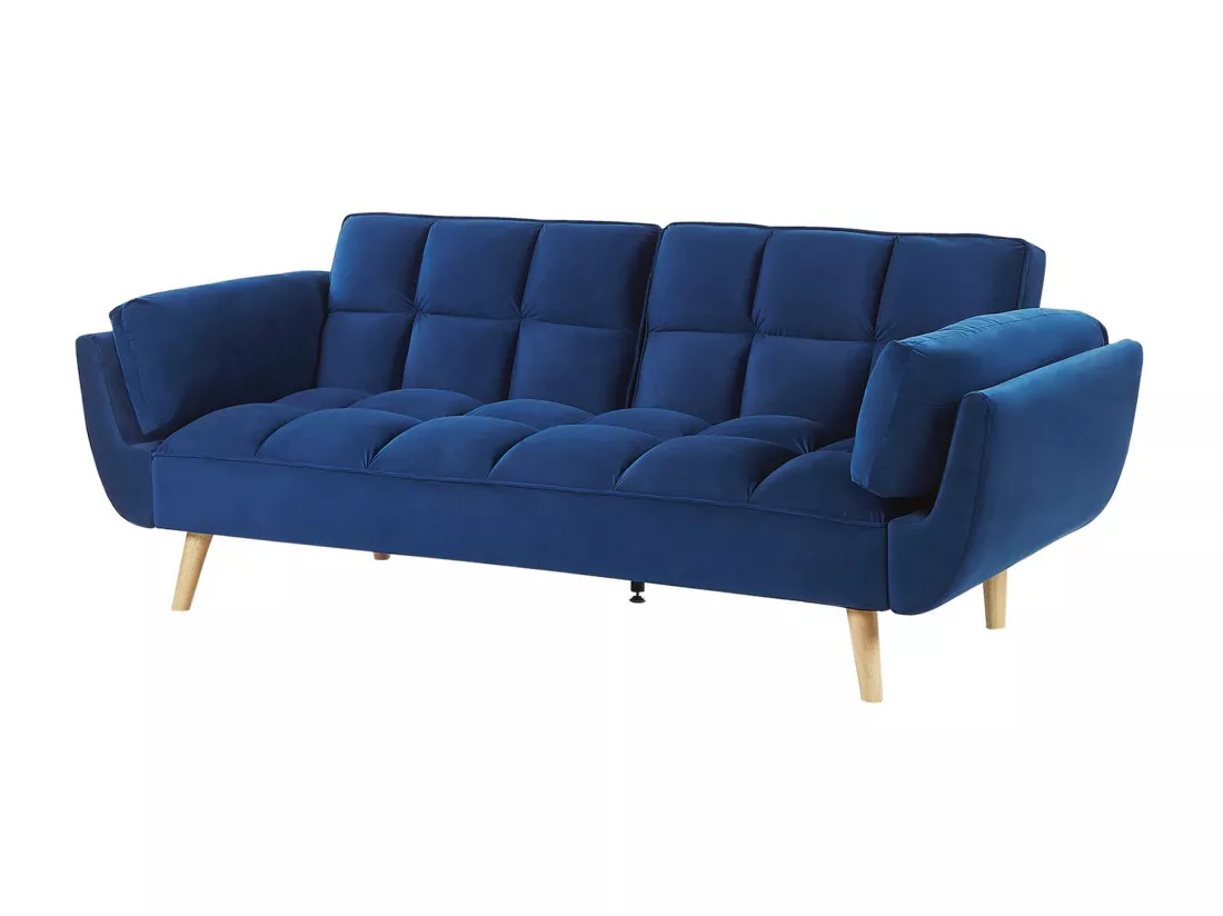 Canapé 3 places convertible en velours bleu marine ASBY