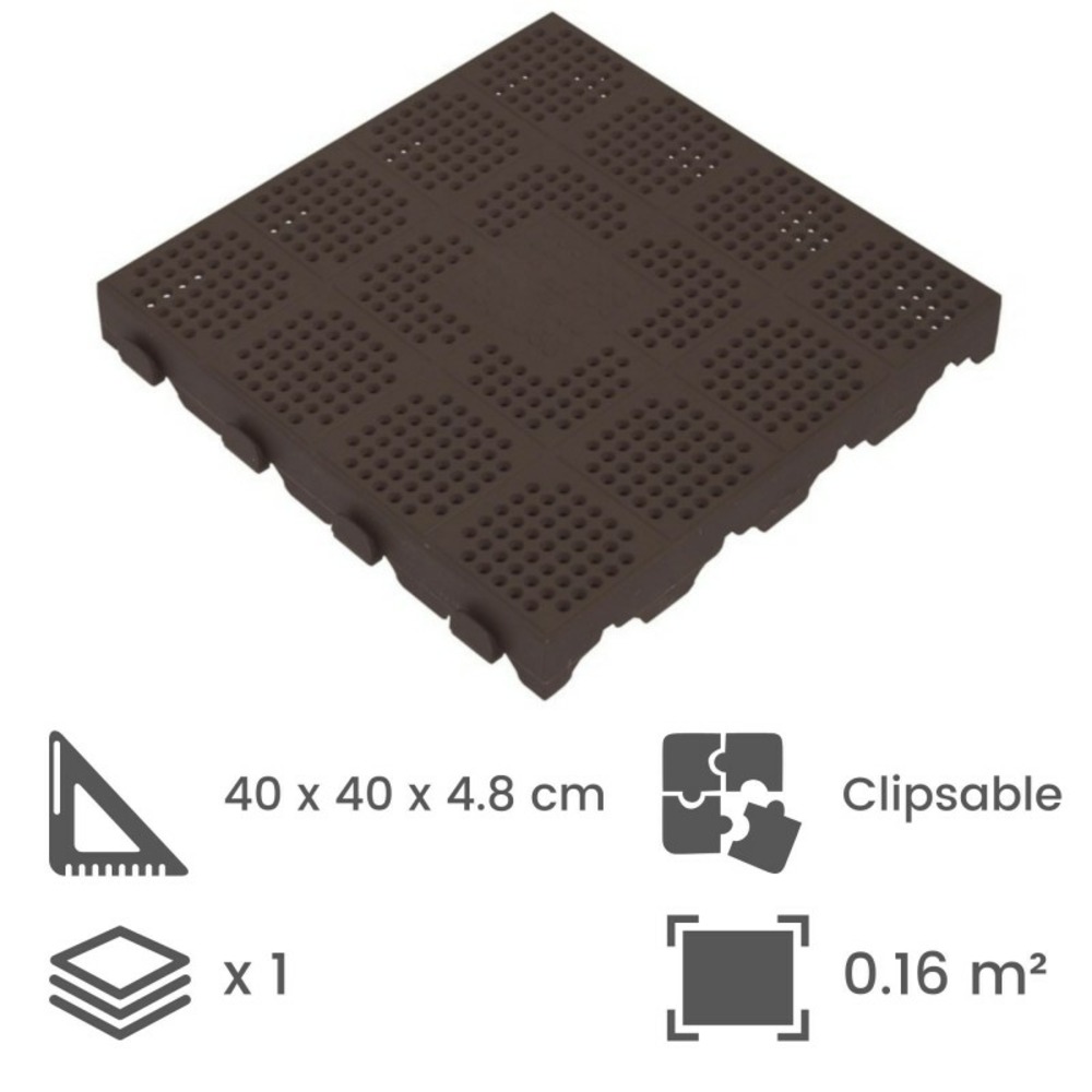 Dalle autoportante clipsable ajourée jardin - 40 x 40 cm - marron