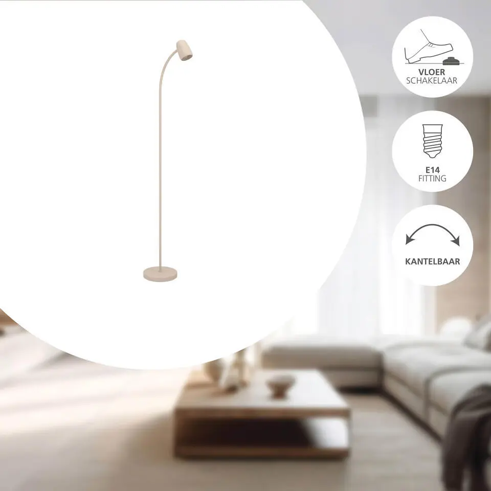 EGLO Carlo Vloerlamp - E14 - 170 cm - Zandkleur - Kantelbaar