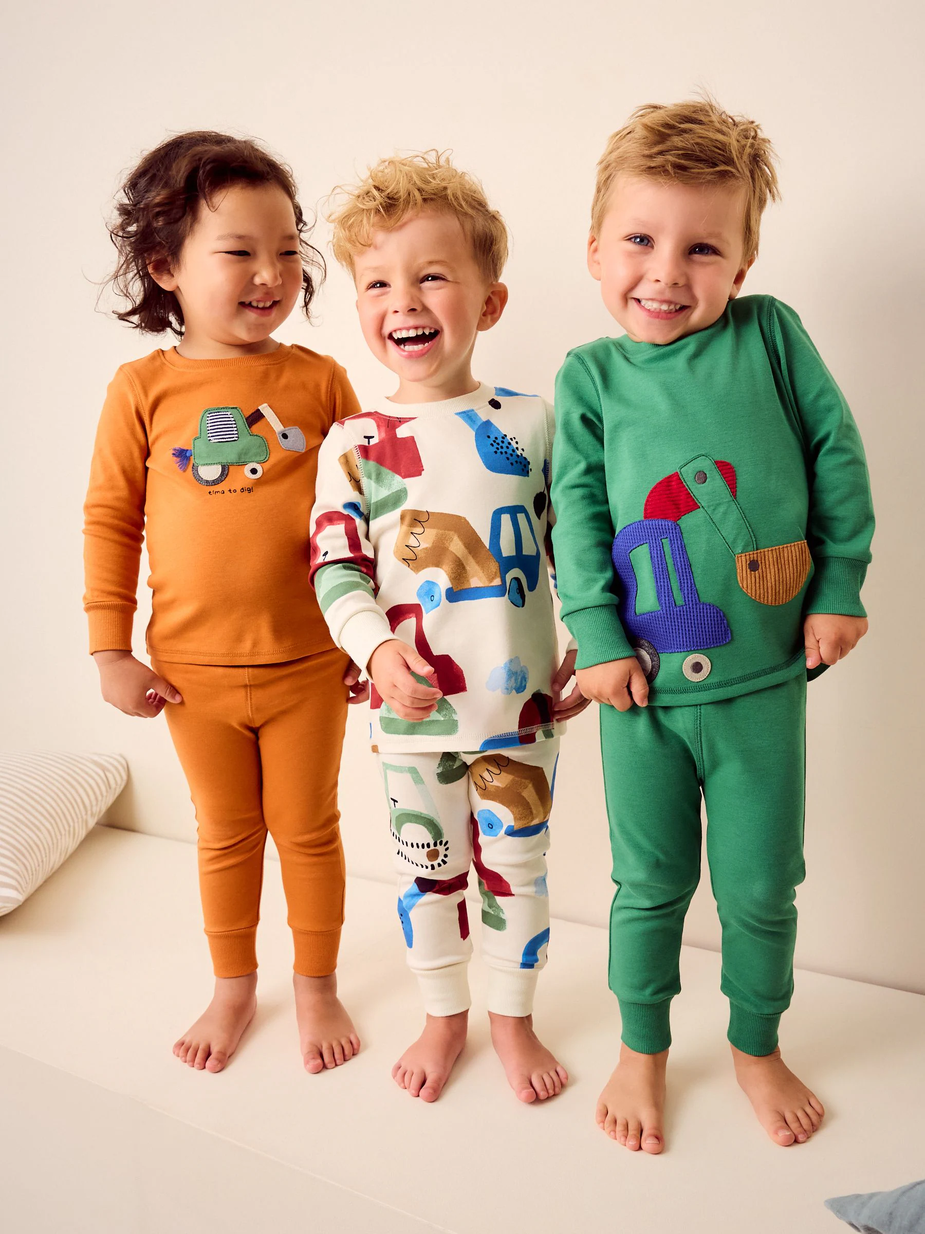 Groen/oranje transport - Mini Knusse Pyjama's 3 Set (9mnd-10jr)