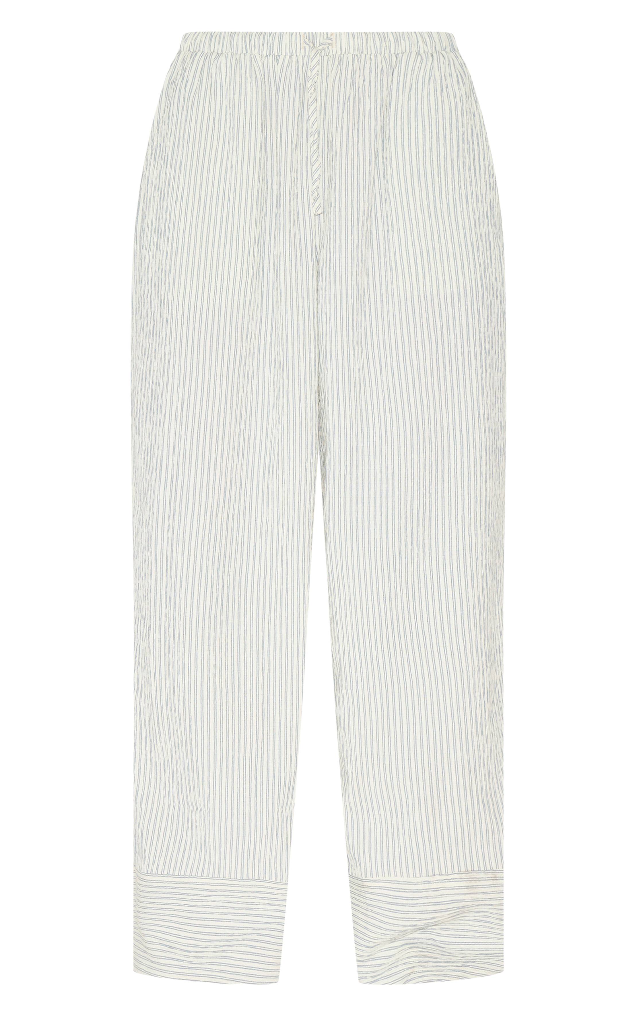 Vert Sauge Ensemble Coordonné Pantalon Droit À Rayures Texturées Tissées