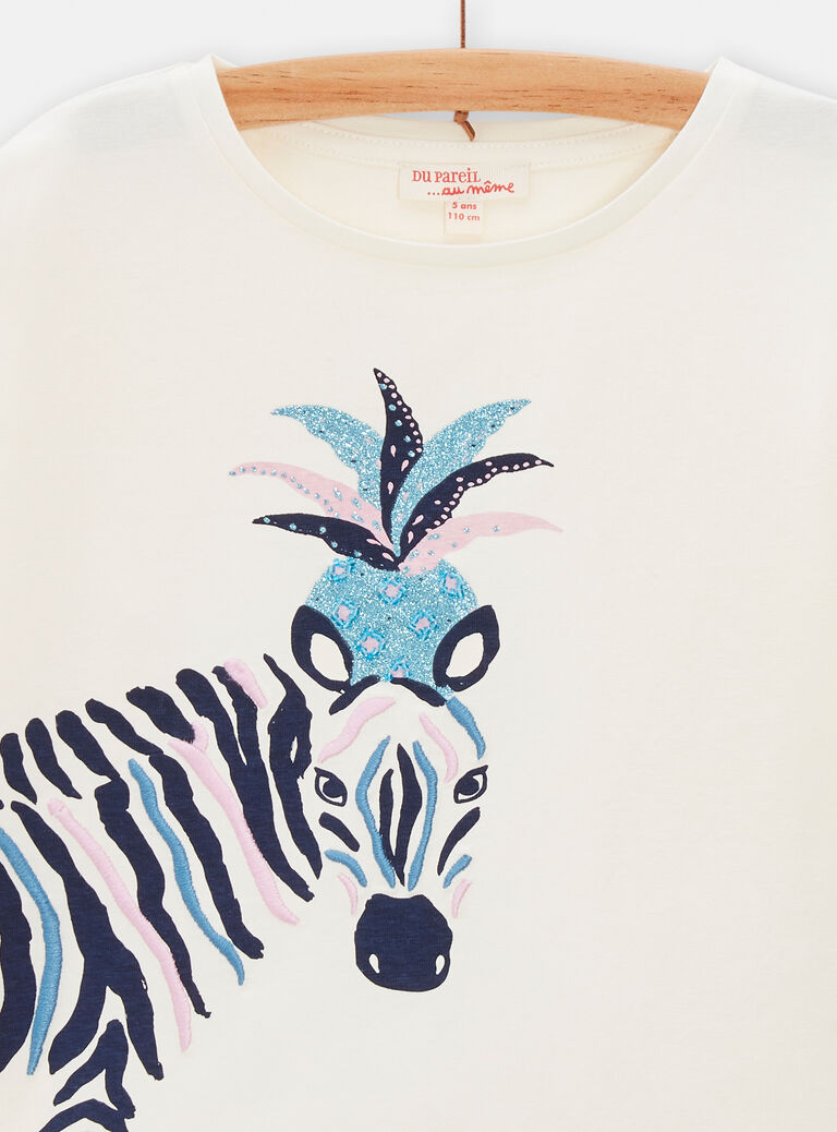T-shirt écru animation zèbre pour fille