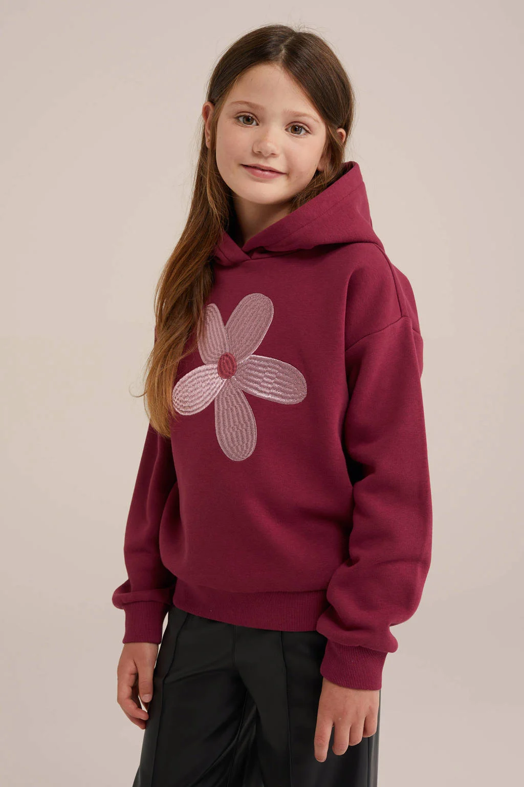 WE Fashion hoodie met printopdruk en borduursels donkerroze/lichtroze