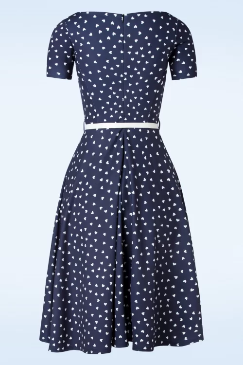 Vintage Chic for Topvintage Hilly Hearts swing jurk in marineblauw