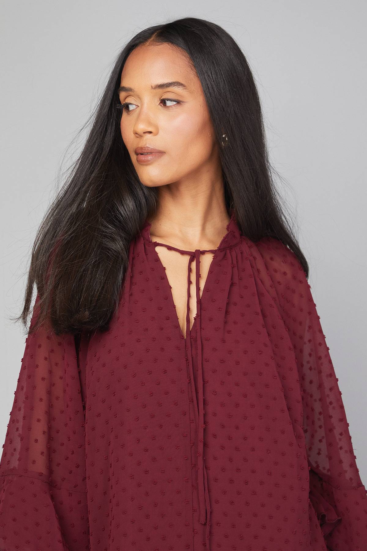 Wallis Robe Droite à Manches Volantées en Dobby