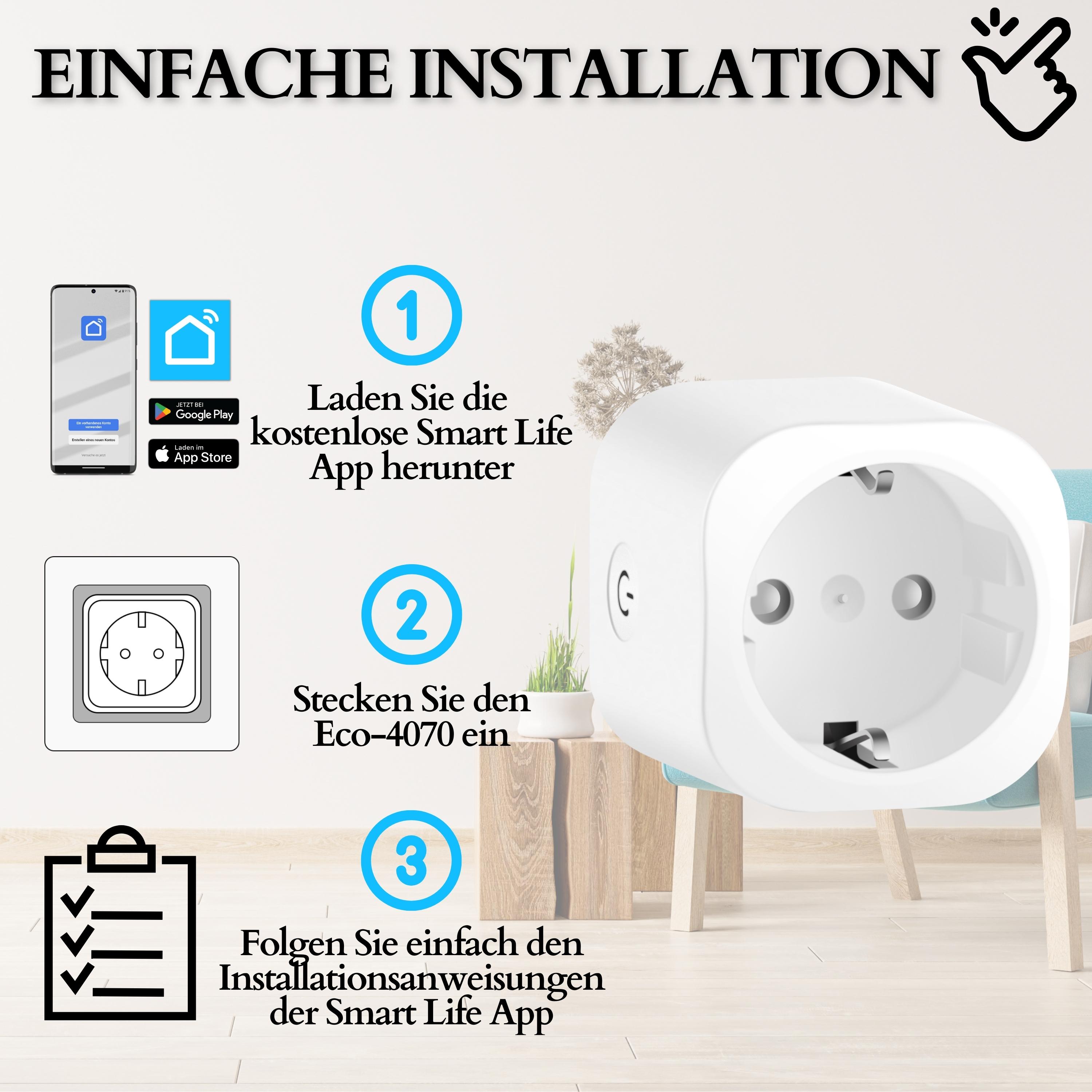 Echos Smart WLAN Steckdose 2er Pack 16A m. Energie Monitor