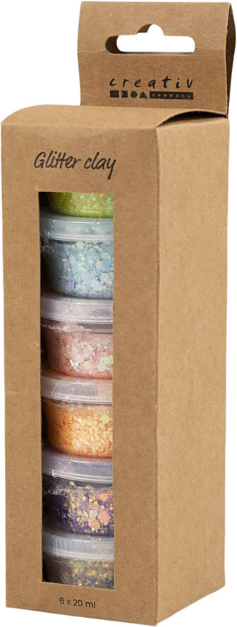 Creativ Company Glitter Clay, 6x20ml.