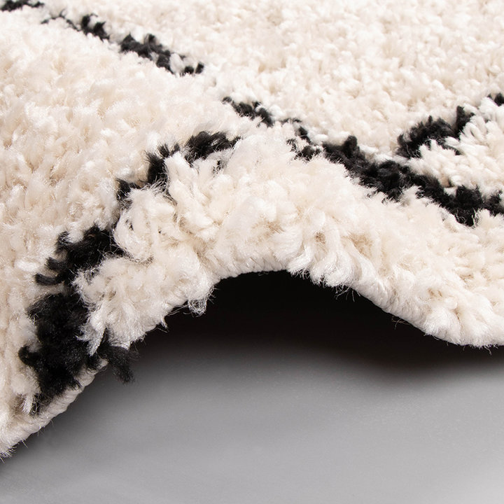 Hoogpolig vloerkleed - Grand Lines Rond Creme/Zwart
