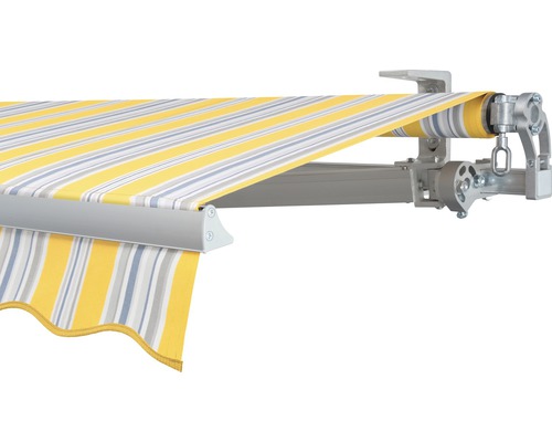 SOLUNA knikarmscherm Concept 3x2, doekdesign 6292, frame zilver E6EV1 geanodiseerd, aandrijving rechts inclusief slinger