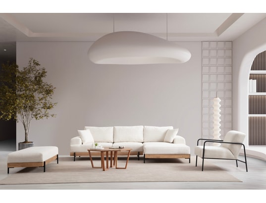 CONCEPT1 - Canapé tissu Eti chêne angle droit blanc 280 x 98 x h78