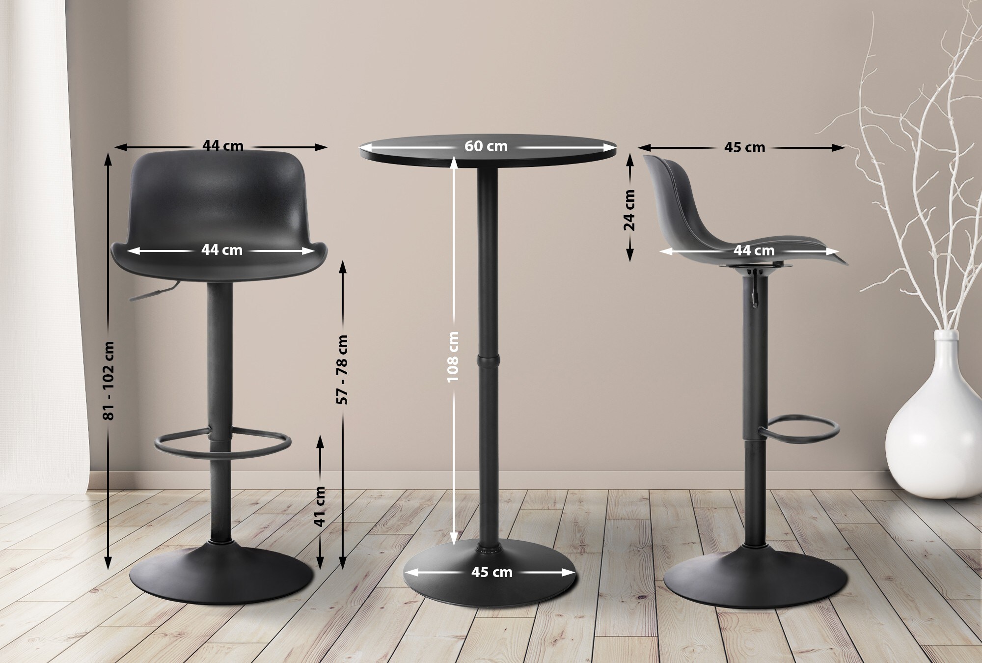 CLP Bartisch-Set Medora I Runder Stehtisch Und 2x Barhocker Mit Kunststoff-Sitz