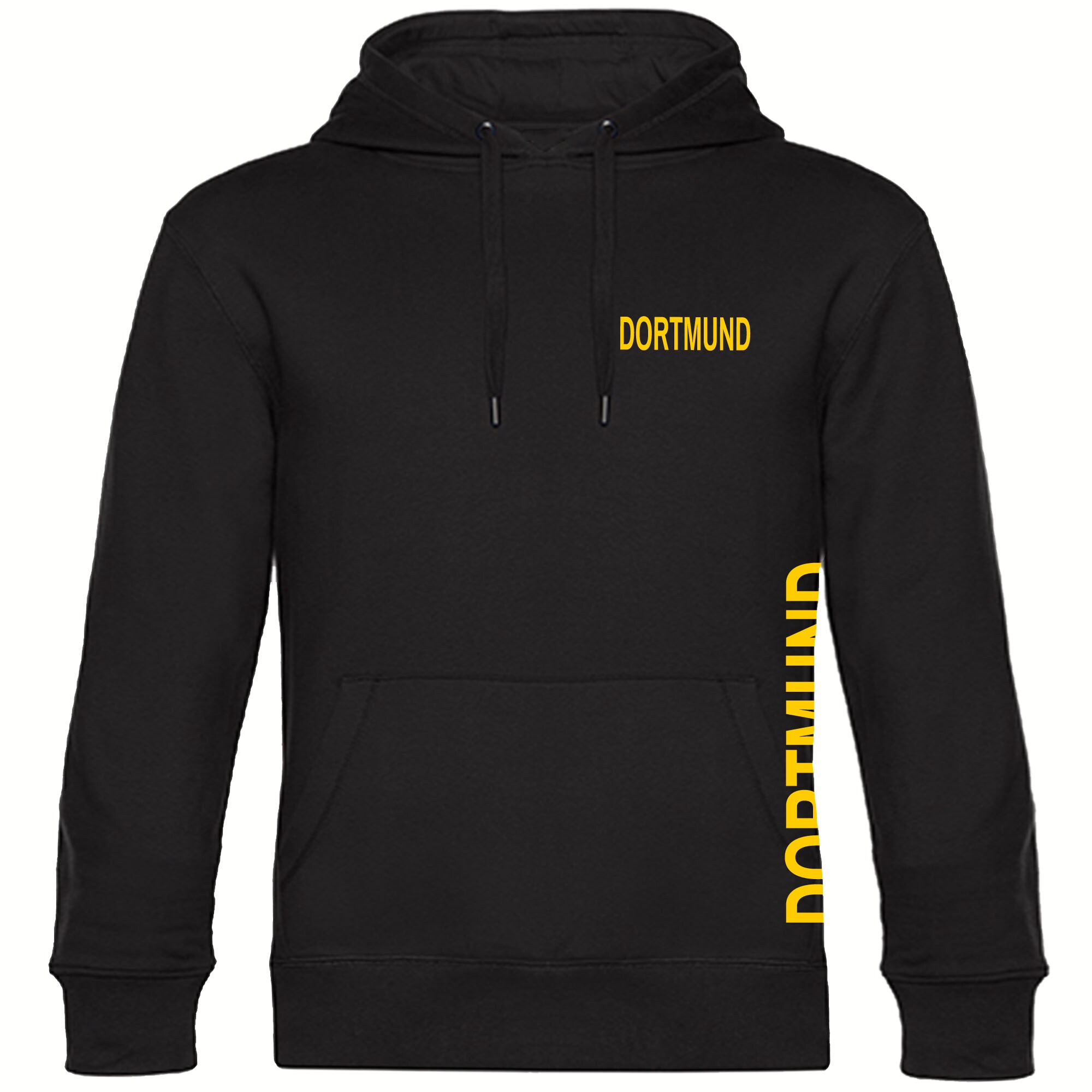 multifanshop® Kapuzen Sweatshirt - Dortmund - Brust & Seite - Druck gelb