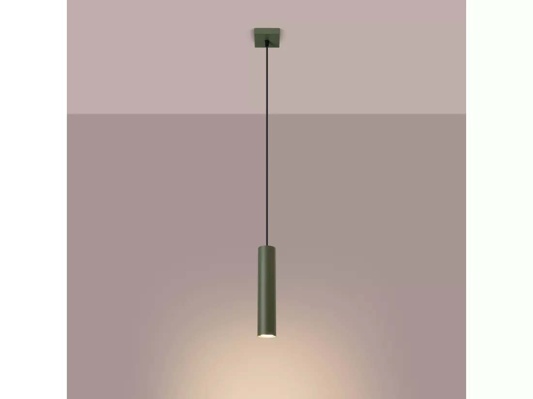 Lampe à suspension Lagos grenier en acier - 1 sources lumineuses - L.8 x H.118 cm - vert olive
