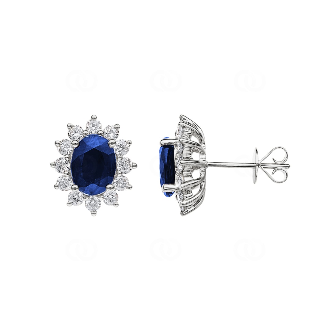 Ohrstecker 750/18 K Weissgold mit Saphir oval & Diamanten 0.81 ct H/si