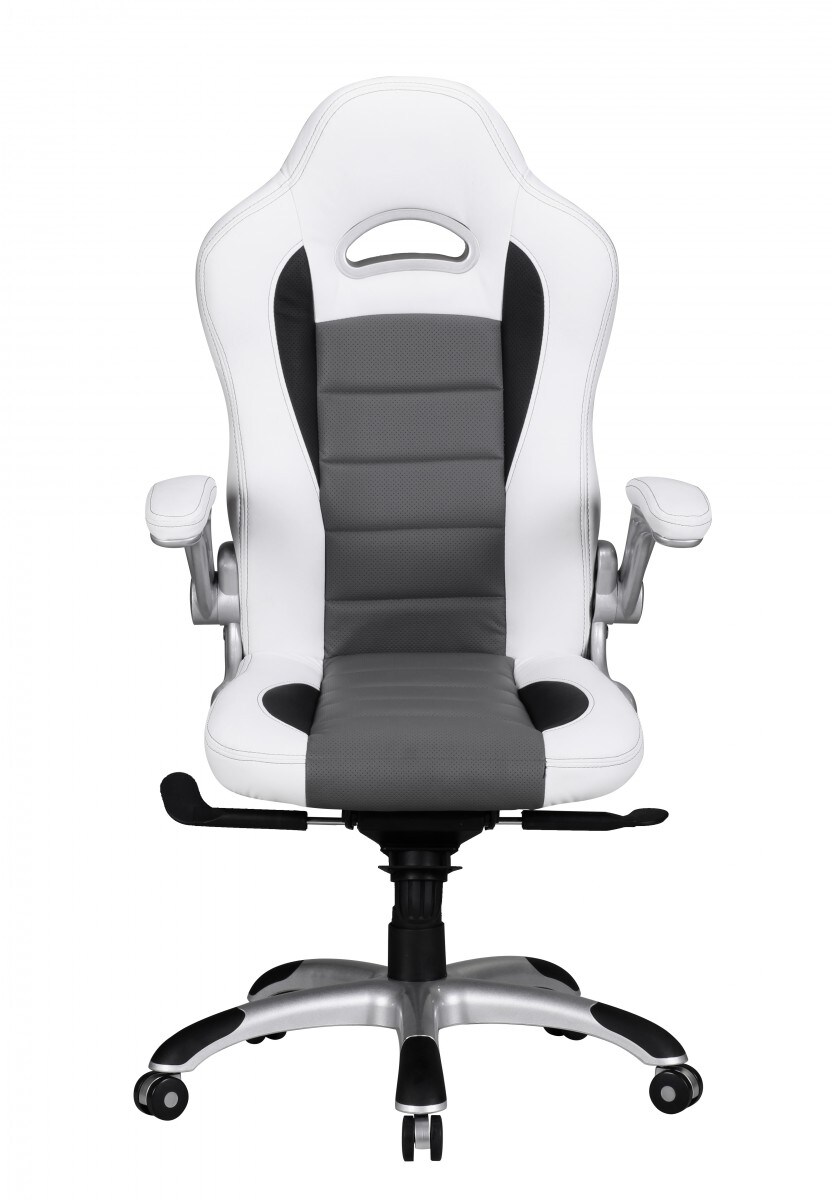 KADIMA DESIGN Chefsessel BISATZIO, ergonomisch, Kopfstütze, klappbare Armlehnen, bis 120 kg, Schwarz/Grau